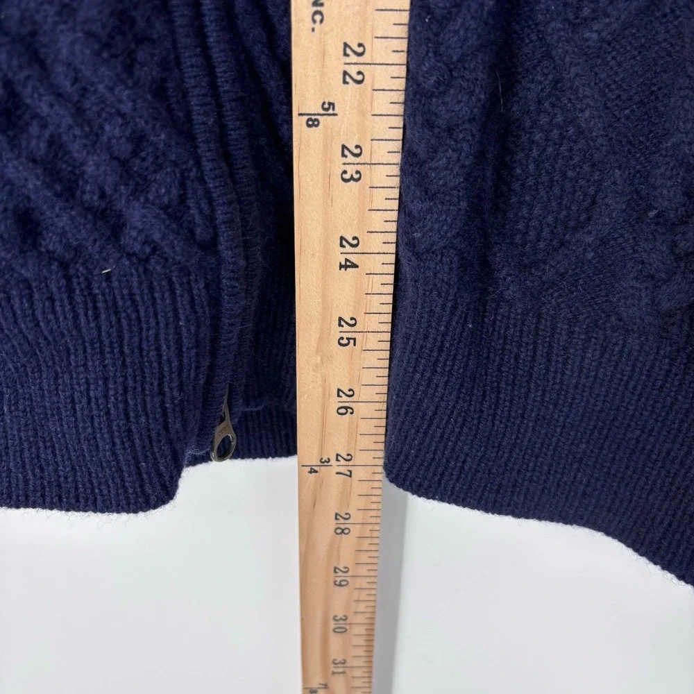 Brooks Brothers Scottish Lambswool Cable Knit Full Zip Sweater Men M Navy Blue